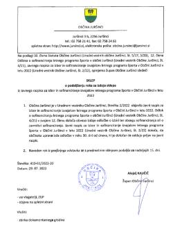 SKLEP O PODALJŠANJU ROKA ZA IZDAJO SKLEPA IZ JR ŠPORT 2022 ŠT. 410-61/2022-20